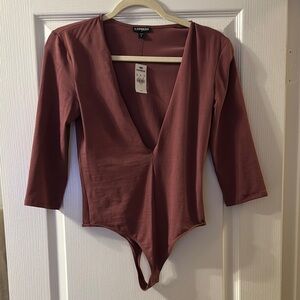 Express Deep V-Neck Bodysuit in Mauve